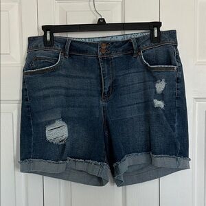 one 5 one Dark Blue Distressed Jean Shorts